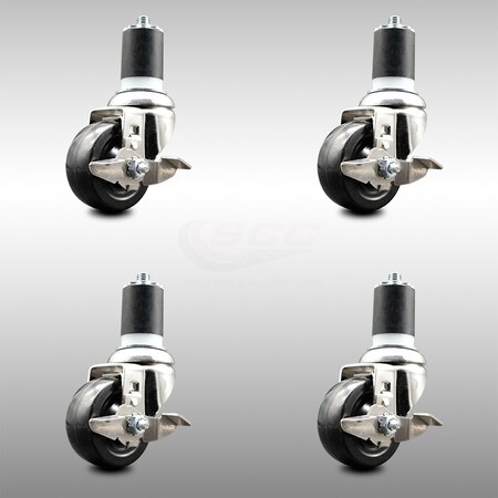 Service Caster 3 Inch 316SS Hard Rubber Swivel 1-7/8 Inch Expanding Stem Caster Set Brake SCC SCC-SS316EX20S314-HRS-TLB-178-4